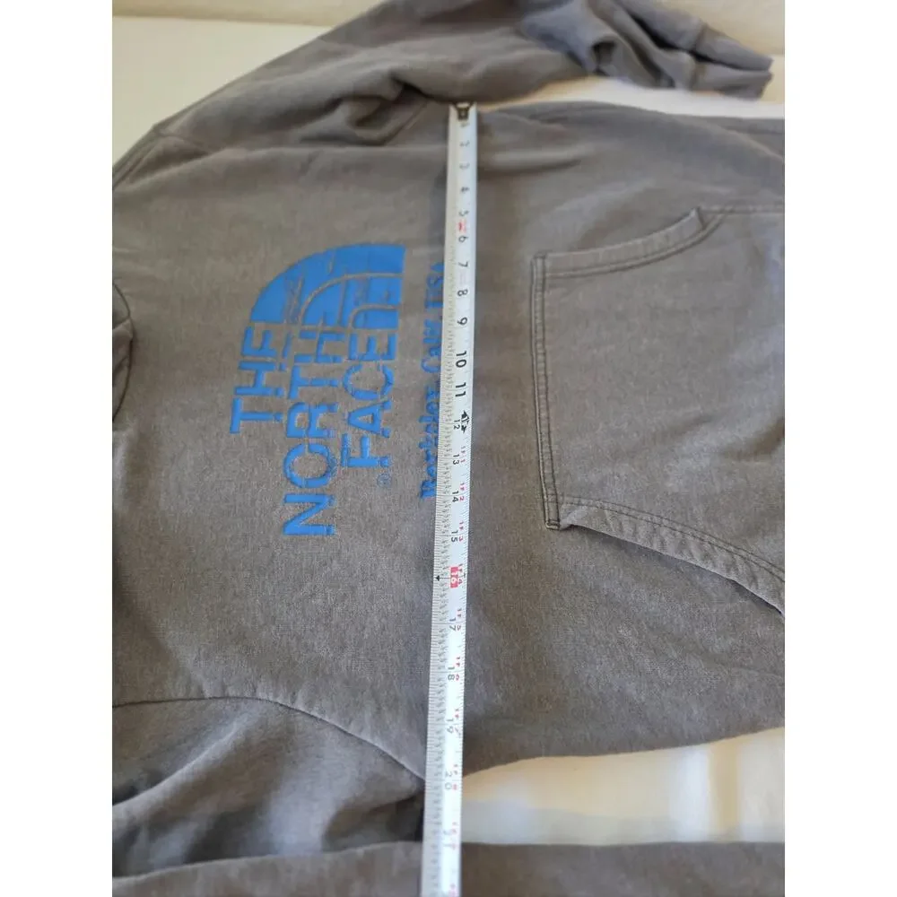 The North Face Hoodie Mens M Gray Blue Berkeley Logo Pullover Sweatshirt
